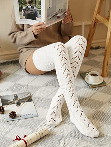 Pcavin Thigh High Socks for Women Cable Knit Over the Knee Boot Socks, Long Warm Leg Warmers Winter(007D White)2
