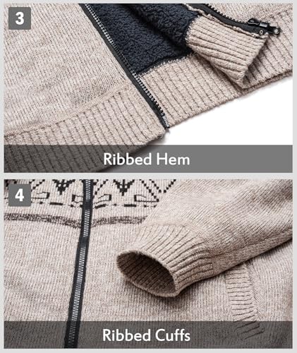 Image of LLdress Mens Knit Cardigan Sweaters Sherpa Lined Full Zip Hoodie With Pockets