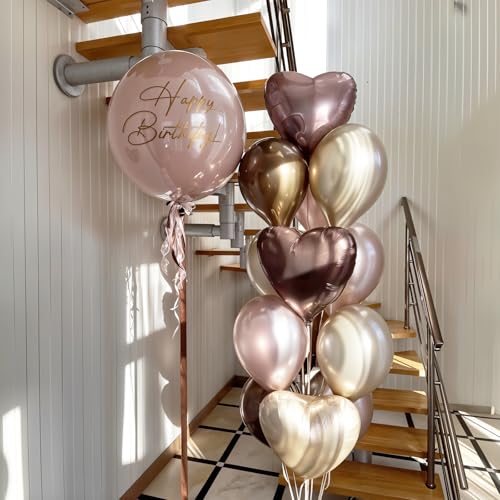 Image of Pink Brown Balloons Heart Shaped Balloon Double Stuff Pearl Beige Dusty Blush Pink Brown Balloon 18inch Heart Foil Balloons for Boho Baby Shower Valentines Day Anniversary Wedding Birthday Party Decor