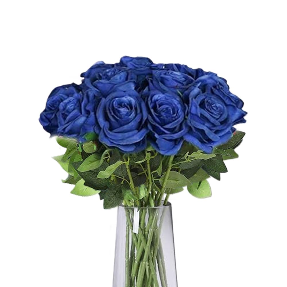 12 Piezas Rosas Artificiales Azules para Bodas,Flores Artificiales Realistas,para Ramos de Novia,Fiestas de Cumpleaños,Aniversarios,Jardines y Decoración de la Mesa(Azul Marino)