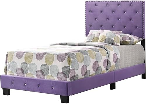Miniatura 8 de Glory Furniture Cama de tamaño matrimonial con cabecero, estribo en terciopelo, en morado, no necesita somier, fácil montaje Multicolor -,Púrpura