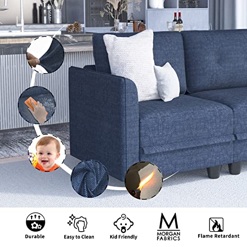 Llappuil Modular Sectional Sofa With Chaise, Convertible 4 Seater Couch With Storage For Small Space, Denim Blue #TOP4