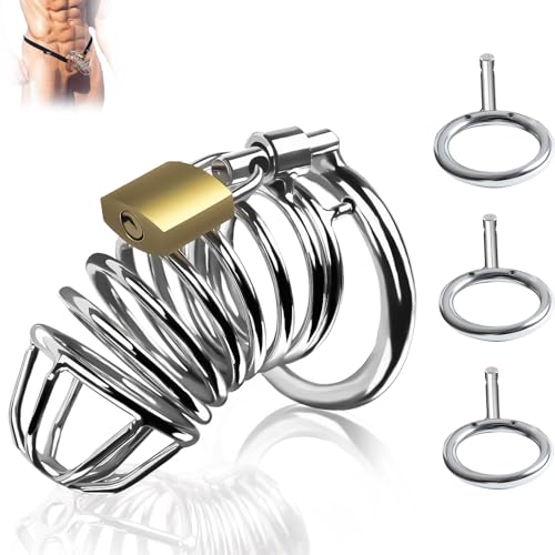 Chastity Cage Sex Toys for Man - Male Chastity Devices Sissy Cock Cage Sex Toyscouples for Couples with 3 Sizes Penis Ring and Elastic Auxiliary Strap BDSM Bondage Penis Exercise Train Adult Toy