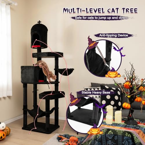 Árbol para gatos estilo gótico de 83 pulgadas con rascadores y camas miniatura 5