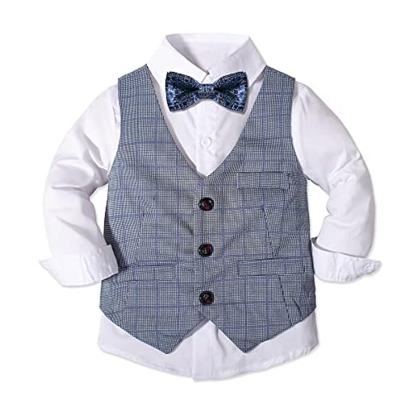 Yilaku Trajes Niños Vestido Formal Conjunto de Chaleco 4 Piezas Camisa de Manga Larga para Niños Chaleco de Caballero Pajarita Pantalones Elegantes Ropa Trajes 3-7 años