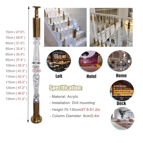 Balustres d'escalier haut de gamme en acrylique transparent rigide 110cm