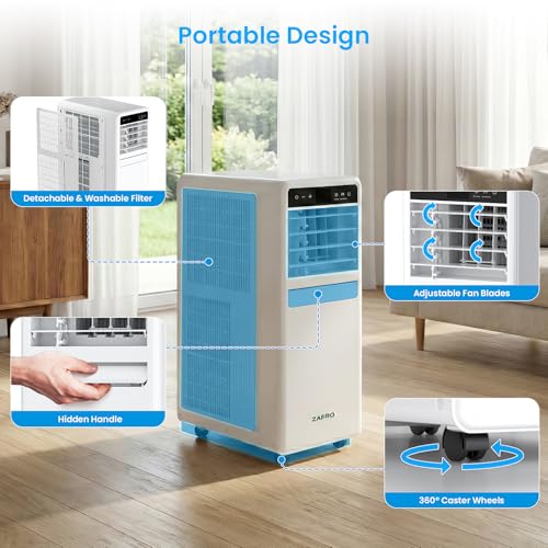 Image of ZAFRO Portable Air Conditioners, 10000 BTU (6000 BTU SACC), Smart AC Unit with Drainage-free Cooling, Fan & Dehumidifier, Portable AC with APP /Remote, 47dB Quiet, 24H Timer for Living Room, Bedroom