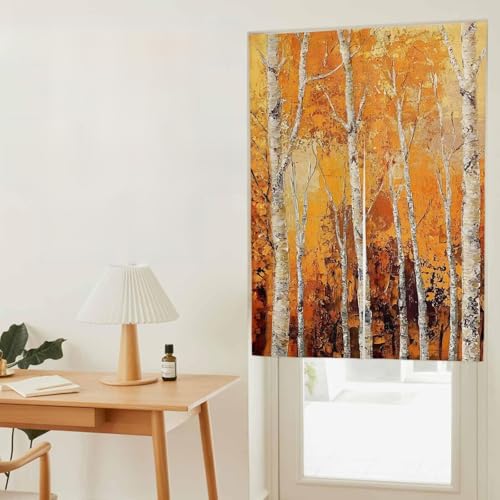 のれん 遮光 おしゃれ 暖簾カーテン 幅75x丈170cm 間仕切り 仕切り 目隠し 防寒 防音 厚手 和風 森 水彩画 木 秋 油絵 自然 玄関 キッチ リビング 出入り口 グッズ 寝室 春夏秋冬