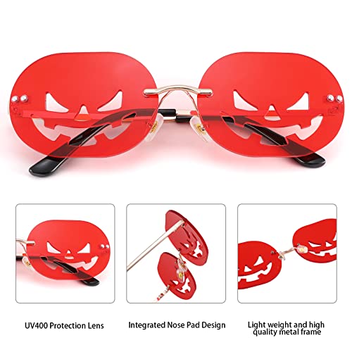 COASION Pumpkin Sunglasses for Women Rimless Party Cute Prom Halloween Glasses Fashion Fire Flame Shades 5