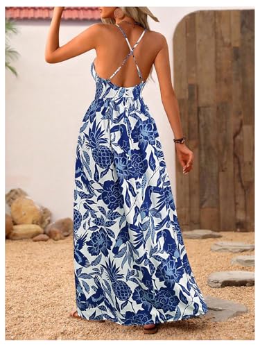 Image of MakeMeChic Women's Boho Maxi Dress Summer Luau Outfits Beach Wedding Guest Backless Sundress Flowy Resort Wear
