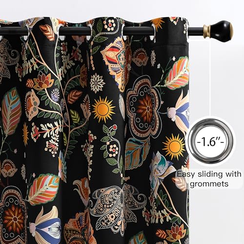 Image of XiDi Black Dark Short Floral Patterned Blackout Curtains 54 Inches Long