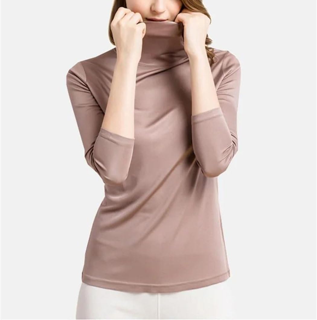 Women Pullover Turtleneck Collar Long Sleeve Knitted Silk Fabric Solid Color Chic Style for Smart Casual Wear