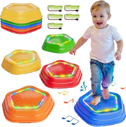 Calo 5Pcs Rechargeable Stepping Stones for Kids Toddler 3-5 with Light&Music,Balance Sensory Stepping...