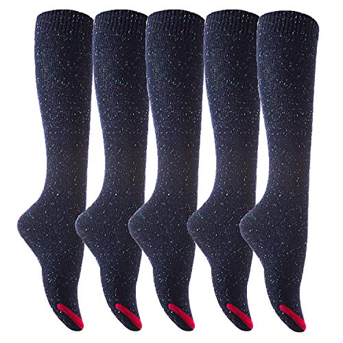 Lian LifeStyle Women's 5 Pairs Breathable, Awesome, Cozy and Fancy Knee High Cotton Socks HR158212 Size 6-9 (Navy)