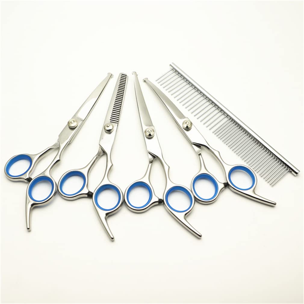 Forbici da 6,0 Pollici per Cani da 6,0 Pollici Set con Punta Rotonda di Sicurezza, Pet Hair Drawnning & Deshedding Shears Dritto con Sacchetto di Cuoio, per Cani Cat Cathes Care,5 Pieces