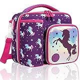 IvyH Lunchbox Kinder Isolierte Lunchbag für Mädchen, Wederverwendbare süße Lunchpaket mit Flaschenhalter für Schulkinder ab 3 Jahren, 24×8×22 cm