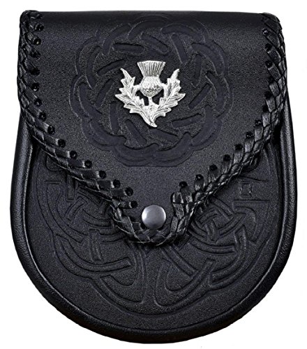 Double Embossed Scottish Leather Kilt Sporran w/Belt