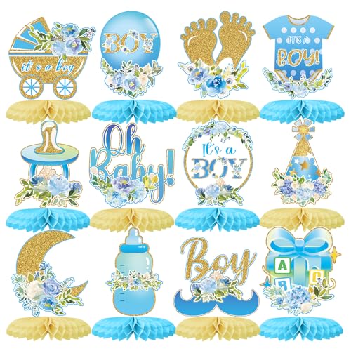 Centres de table nid d'abeille baby shower garçon bleu et or Tarklanda lot de 12