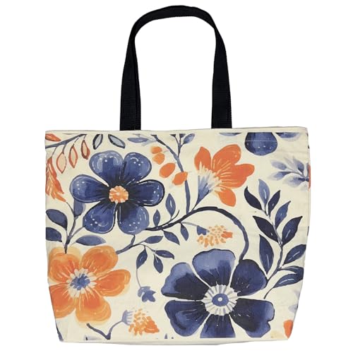 Large Tote Bag for Women, Floral Grocery Tote with Snap Thick Can...