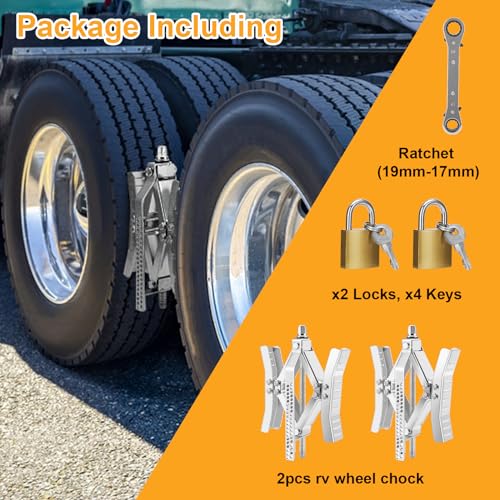 Image of RV Wheel Chock Stabilizer, Rotatable Wheel Chocks for RV 2 Pack, 4-12 Inch Camper Wheel Chock Stabilizer Scissor for Travel Trailers, RV Wheel Stabilizer with 2 Locks and Ratchet.