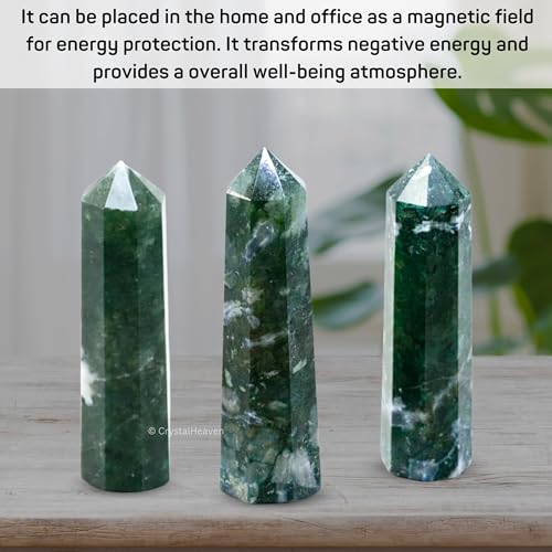 Image of Crystal Heaven Certified Moss Agate Crystal Tower Obelisk Point for Chakra, Healing and Balancing - AAA Grade Original Certified Gemstone Agate for Reiki Meditation Yoga Spiritual (2-3 Inches)
