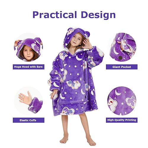 THREE POODLE Blanket Hoodie for Kids, Glow in The Dark Blanket Hoodie, Oversized Sherpa Blanket Hoodie Sweatshirt for Kids, Extremely Cozy, Warm, Soft, and Fuzzy Hoodie Blanket, One Size Fits All