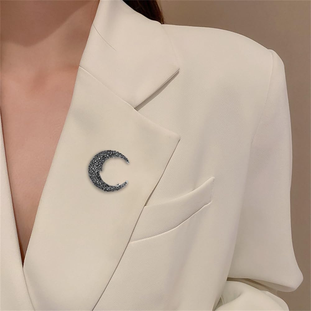 Vintage Rhinestone Moon Brooches Lapel Pins for Women Men Girls Fashion Sparkly Crystal Simple Crescent Cartoon Portrait Brooch Pin for Dresses Suit Hat Bag Jewelry