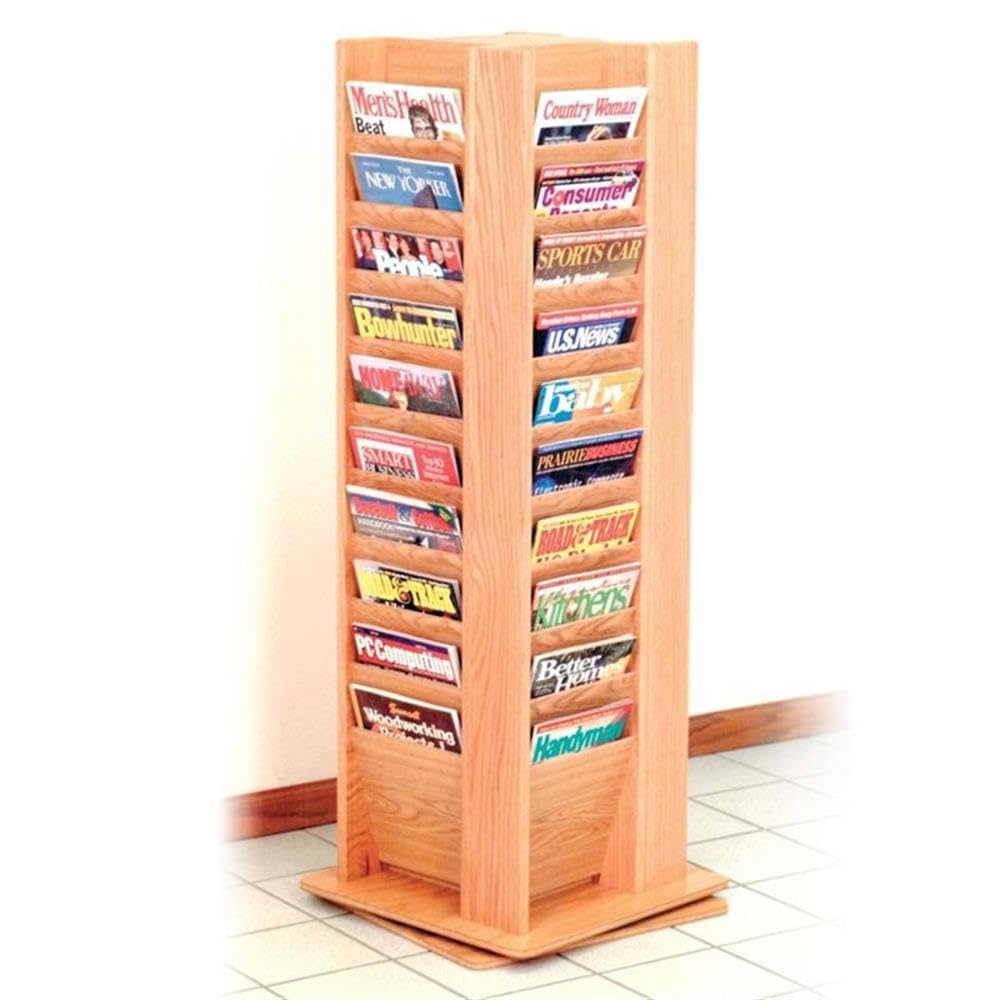 Wooden Mallet Cascade Spinning Floor Display with 40 Magazine Pockets, Light Oak