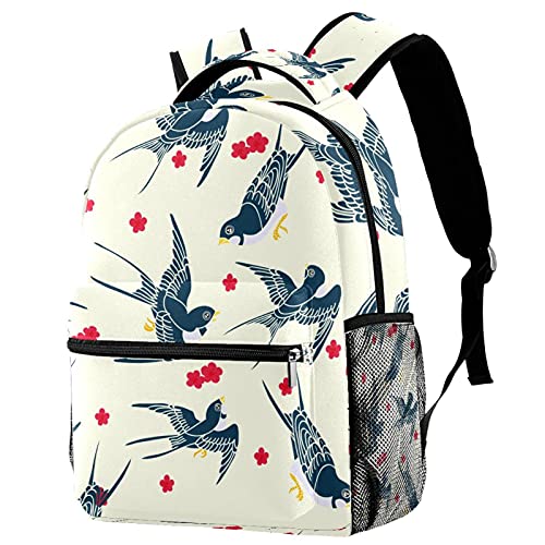 Sac à dos voyage hirondelle fleurs rouges enfant fille garçon avec porte-gourde