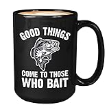 Fishing Coffee Mug 15oz Black - Godd Things Come To - Fisherman River Aquarium Goldfish Catch Hunting Lake Catfish Arowana Father Dad
