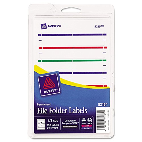 Avery Print or Write File Folder Labels for Laser and Inkjet Printers, 1/3 Cut, Assorted Colors, Pack of 252 (5215)