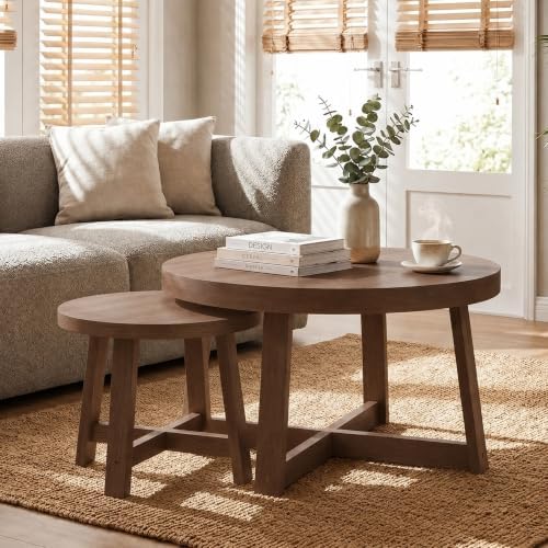 Round Nesting Coffee Tables, Set of 2, Walnut