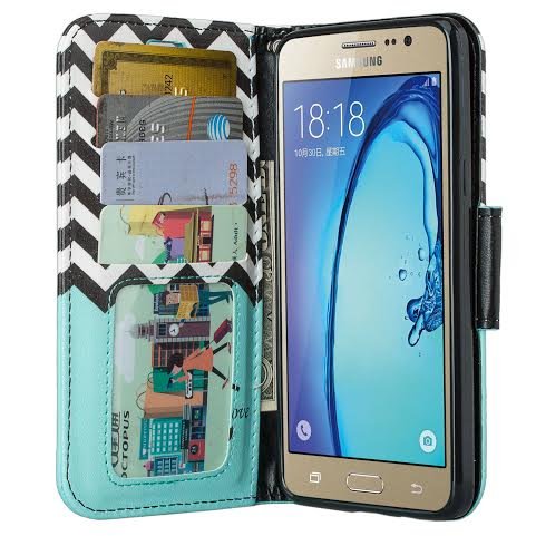 Gw Case Compatible For Samsung Galaxy On5 Wallet Case, Flip Folio [Kickstand Feature] Pu Leather Wallet Case With Id&Credit Card Slot (Teal Anchor) #TOP3