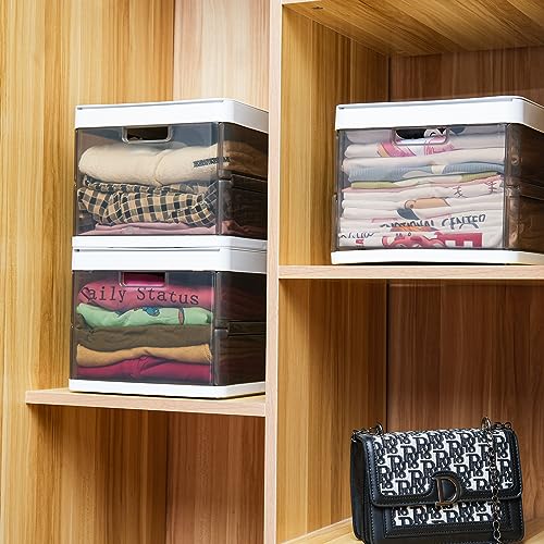 PENGKE 3 Pack Closet Storage Bins,18Qt Stackable Clothes Organizer with Lids,Foldable Plastic Storage Bins for Closet Organization,Closet Storage Containers for Clothes,Toys