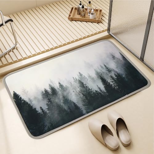 Misty Forest Tappeto da bagno ad asciugatura rapida super assorbente tappetino da in diatomite in gomma antiscivolo lavabile da doccia per la parte anteriore