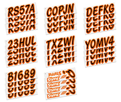 Image of Whipline Solid Black /Orange 3 inch Alpha-Numeric Registration Identification Numbers Stickers Decals for Boats & Personal Watercraft