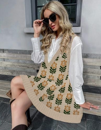Image of Zeagoo Womens Sweater Vest Dress Pattern Knitted Pullovers Sweaters V Neck Tank Sweater Dress with Pockets