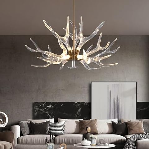 LOVEDIMA Resin Antler Chandelier, 9-Light Deer Horn Pendant Light Fixture for Living Room Bedroom Dining Room Kitchen (Gold) Cover