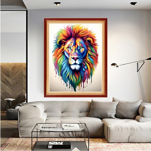 Image of Dooxvey Cross Stitch Kits for Adults Beginners,Full Range of Cross-Stitch Stamped Kits Needlepoint Kits for Beginners Embroidery Kits 11CT Cross Stitch Patterns-Colorful Lion 16x20 inch