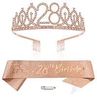 Roségold 28th Geburtstags Krone und Schärpe Mädchen 28. Geburtstag Deko Strass Geburtstag Tiara Prinzessin Krone Queen Tiara Geburtstagsschärpe Girls 28 Geburtstag Dekoration Party Kleidung Zubehör