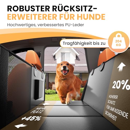 HiPetpy Hunde Autoschondecke Rückbank, 7-lagiges PU-Leder, 100% wasserdicht, Rücksitzverlängerung mit Hartboden für Hunde, Belastbar bis 204 kg, rutschfeste Hängematte für Auto, SUV, Kombi (Schwarz)
