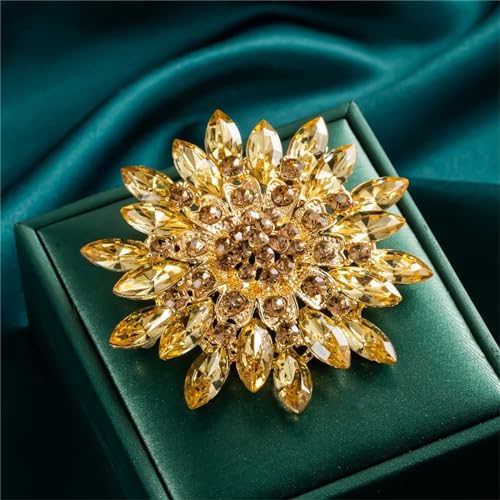 Image of WCRAZYE Sunflower Brooch Pins for Women Sparkly Big Premium Rhinestone Crystal Red Flower Bouquets Lapels Brooch Elegant Clothing Skirt Hat Bag Accessories for Teen Girls