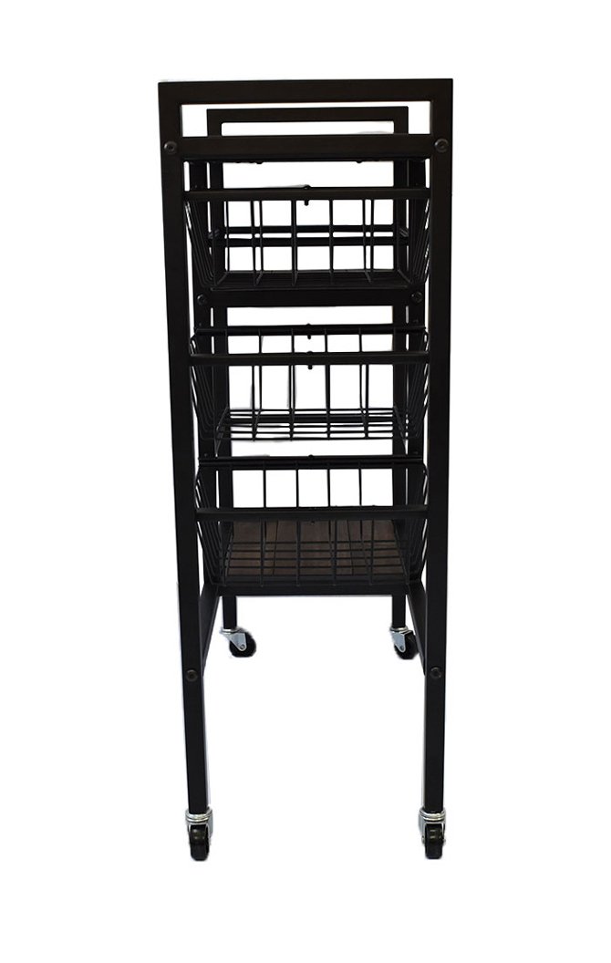 ワゴン ブラックアイアン×天然木 スタイリッシュ ワゴン ブラック