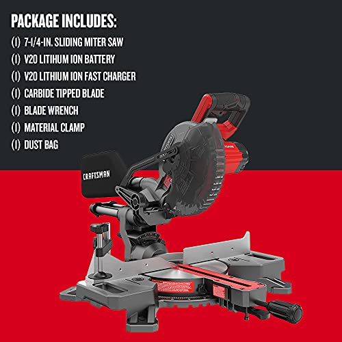 CRAFTSMAN V20 Miter Saw Kit, 71/4 inch, Cordless, Battery and Charger