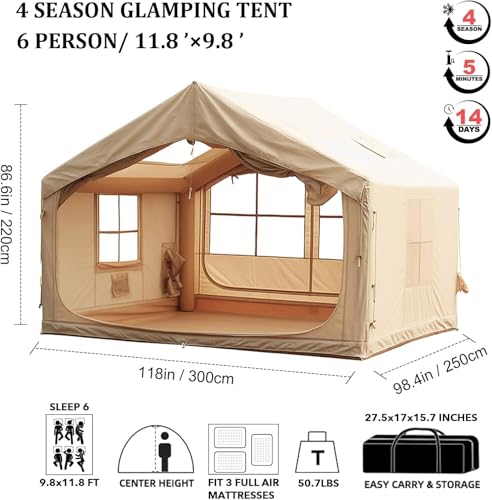 Tienda de campaña inflable 10'x8' para 6-8 personas, 4 estaciones miniatura 7