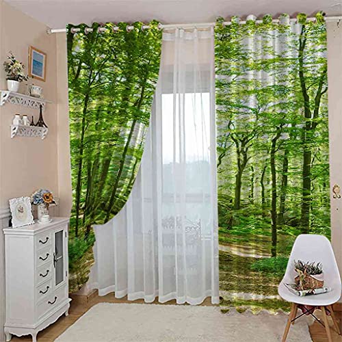 Rideaux thermiques à œillets motif paysage d'arbres verts 3D - 4