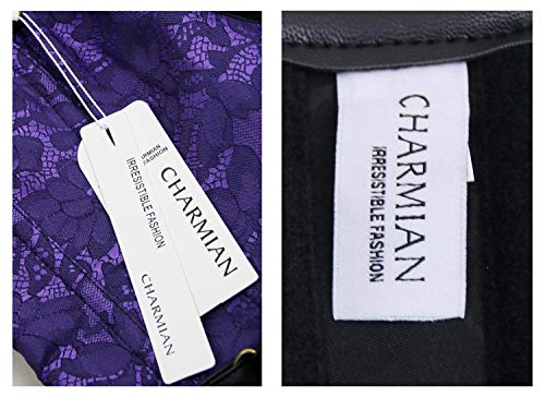 Charmian Women's Steel Boned Retro Goth Brocade Steampunk Bustiers Corset Top With Jacket And Belt Purple Large #TOP5
