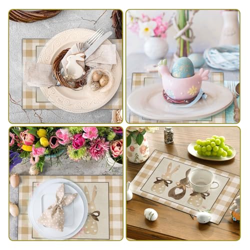 Demonwer 4 Pieces Easter Placemats Easter Buffalo Plaid Bunny Placemats Decorations 12X18 Inch Seasonal Spring Holiday Table Mats For Party Kitchen Dining Decoration thumb #6
