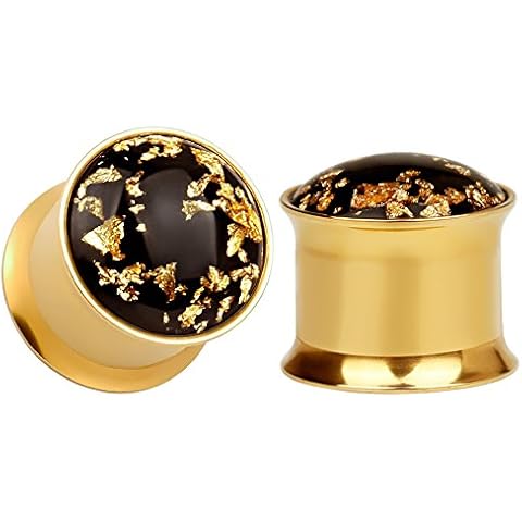 KUBOOZ(1 Pair Simple Golden Gold-foil Ear Plugs Tunnels Gauges Stretcher Piercings 00g Cover