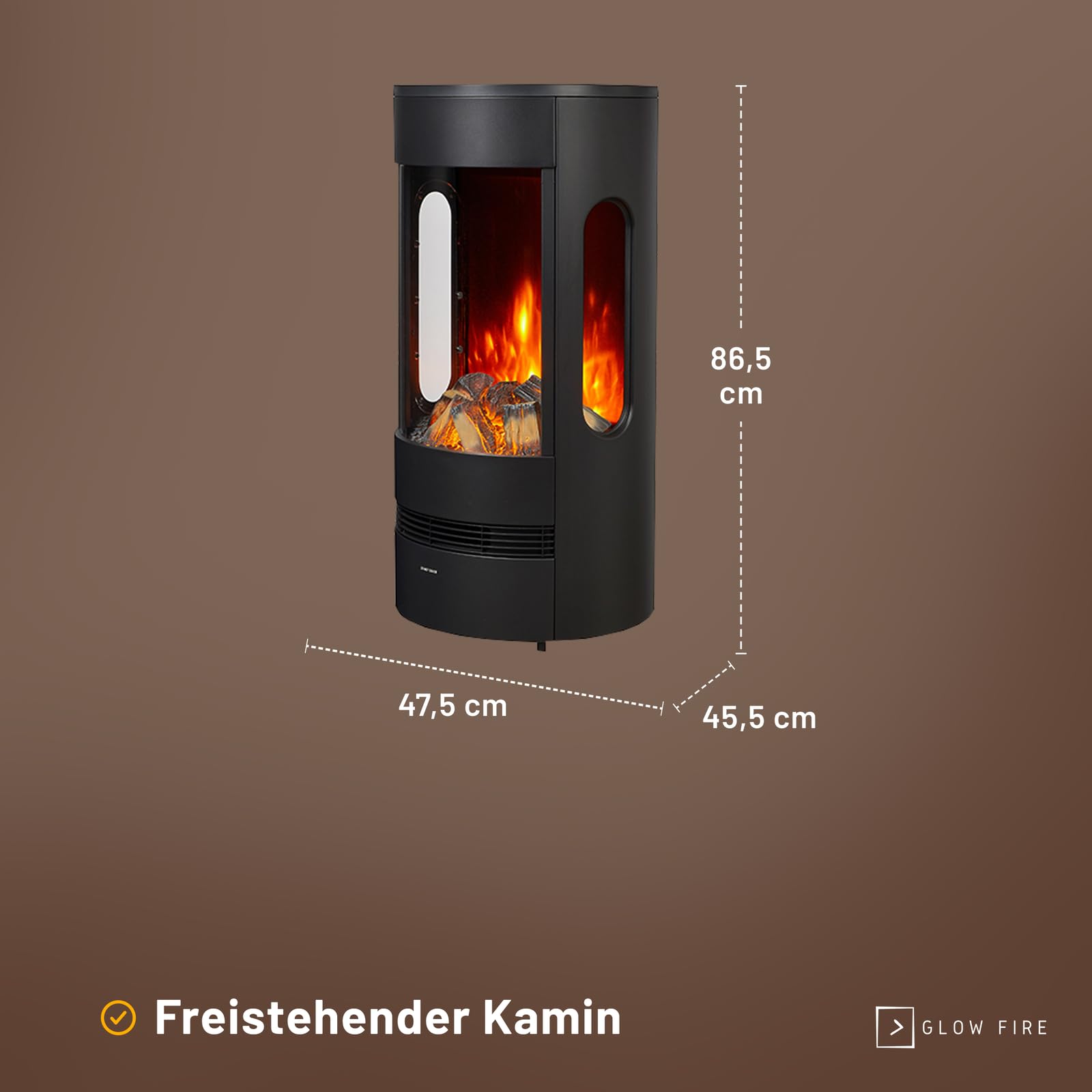 Glow Fire Kominek elektryczny z realistycznym ogniem LED 3D – stojący kominek elektryczny z ogrzewaniem i ogniem kominkowym, efekt trzaskania, sterowanie aplikacją i timer, maks. 2000 W, 47,5 x 86,5 x